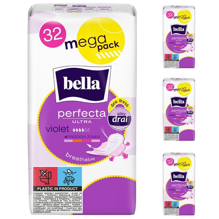 bella Perfecta Ultra Damenbinden Violet mit Flügeln mit Duft Silky Drai 32 Stück 4er Pack
