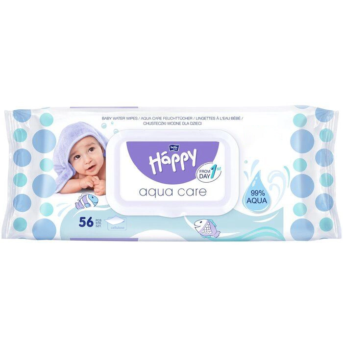 bella baby Happy Feuchttücher Aqua Care 99% Wasser mit Klickverschluss MEGA PACK 3x56 Stück