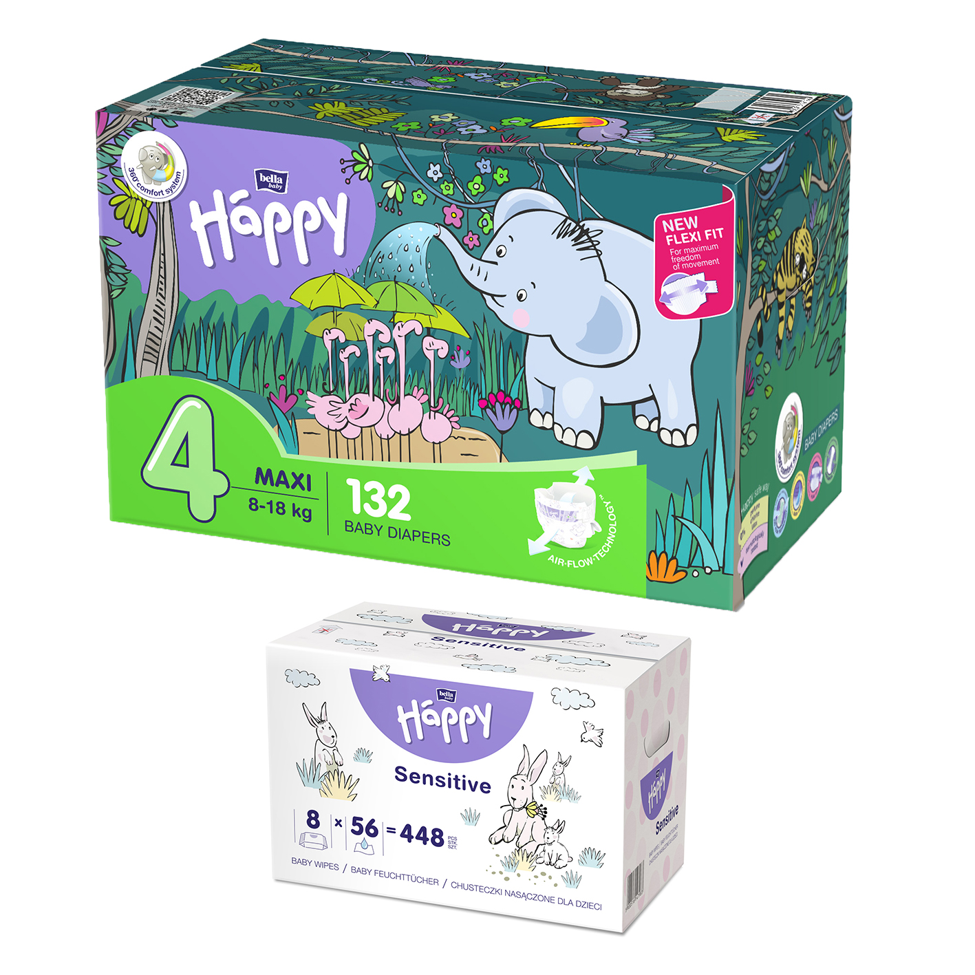 1. Happy Box WindelGröße: Maxi Gr. 4 (8-18kg), Feuchttücher Sorte: Sensitive