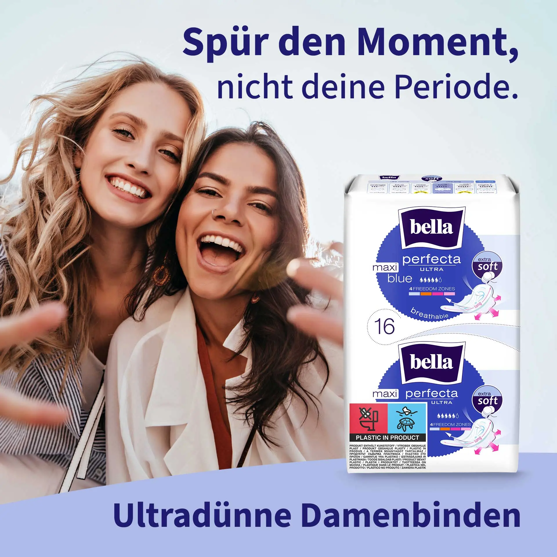 bella Perfecta, Ultra Binden Maxi Blue, Lang, mit Flügeln, Extra Soft (16 Stück)