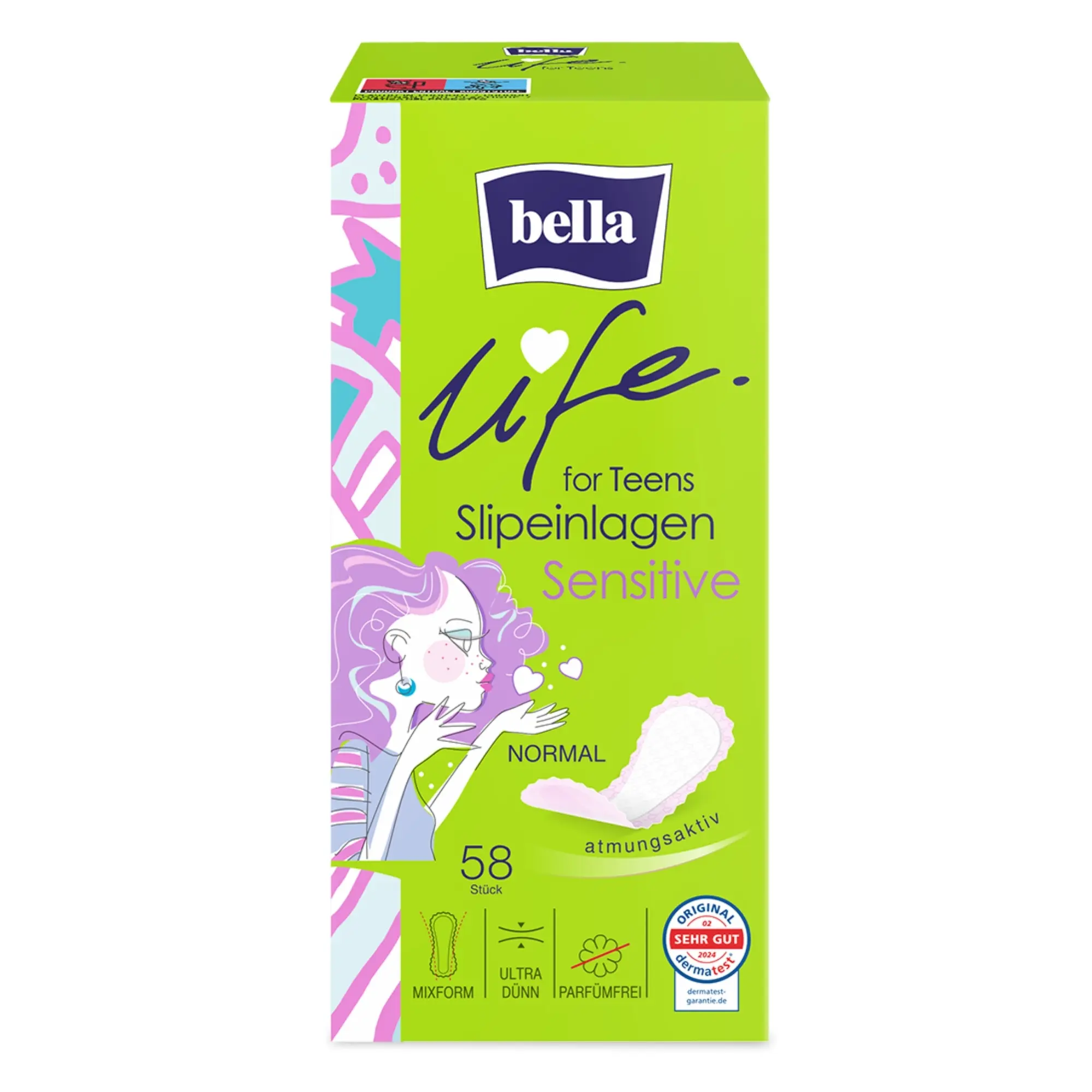 bella for Teens Slipeinlagen Sensitive Normal 58 Stück