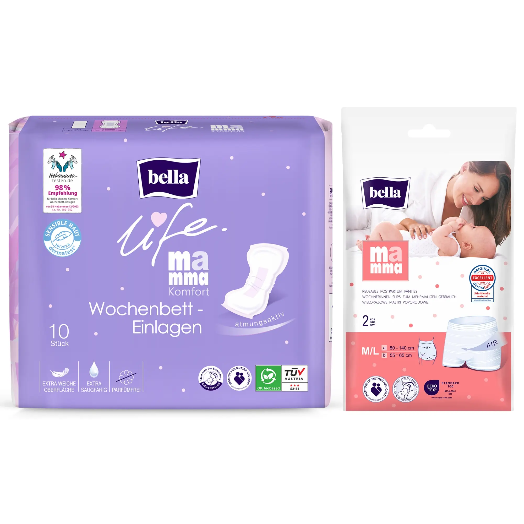 bella life Mamma Komfort Wochenbett-Einlagen 30 Stück + Slips M/L 6 Stück