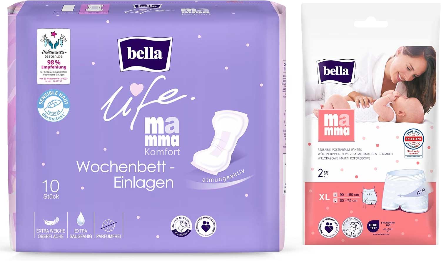 bella life Mamma, Komfort, Wochenbett-Einlagen (30 Stück) + Slip XL (6 Stück)