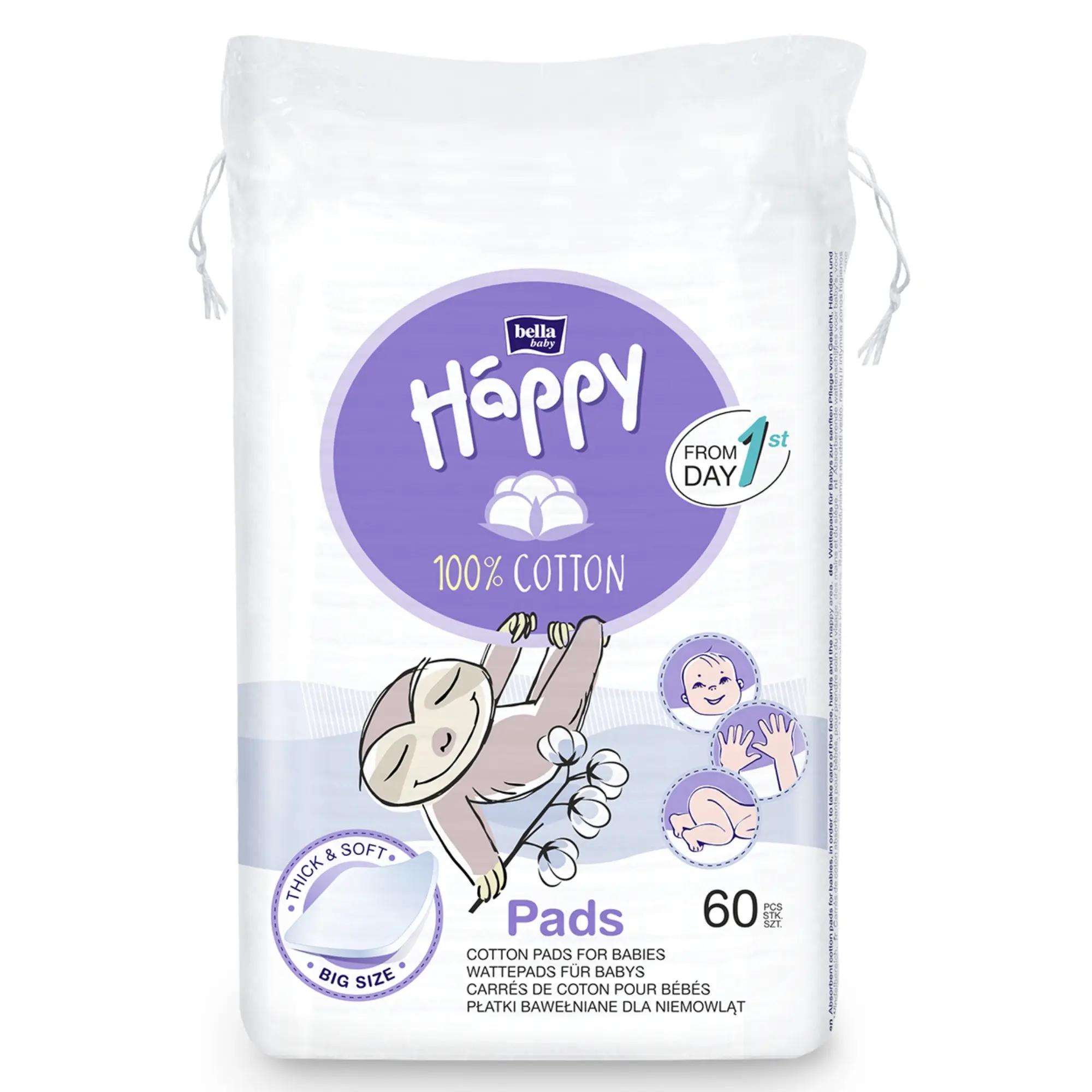 bella baby Happy Wattepads 100% Baumwolle 9x11 cm 60 Stück