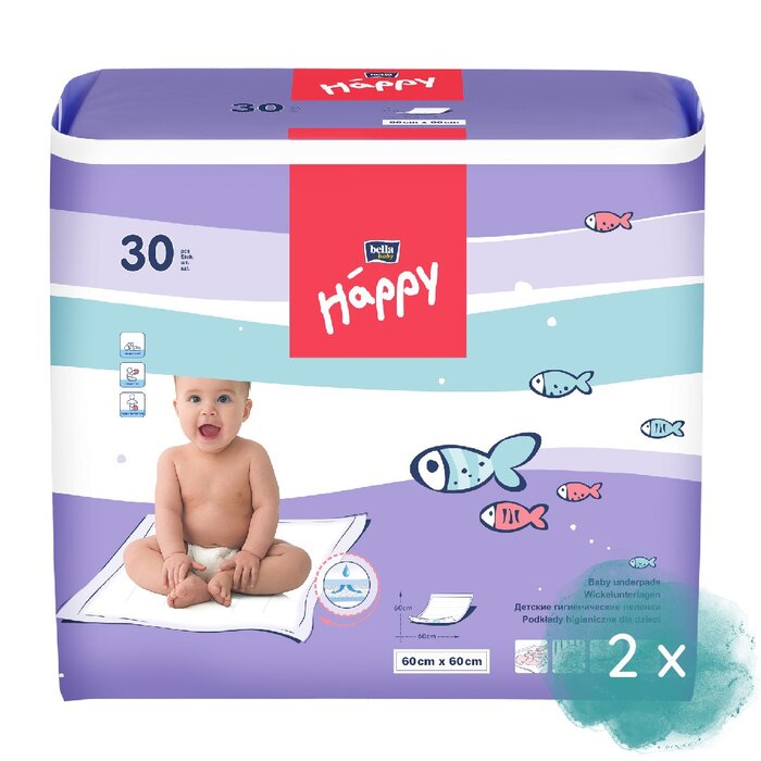 bella baby Happy Wickelunterlagen 60x60 cm 30 Stück 2er Pack