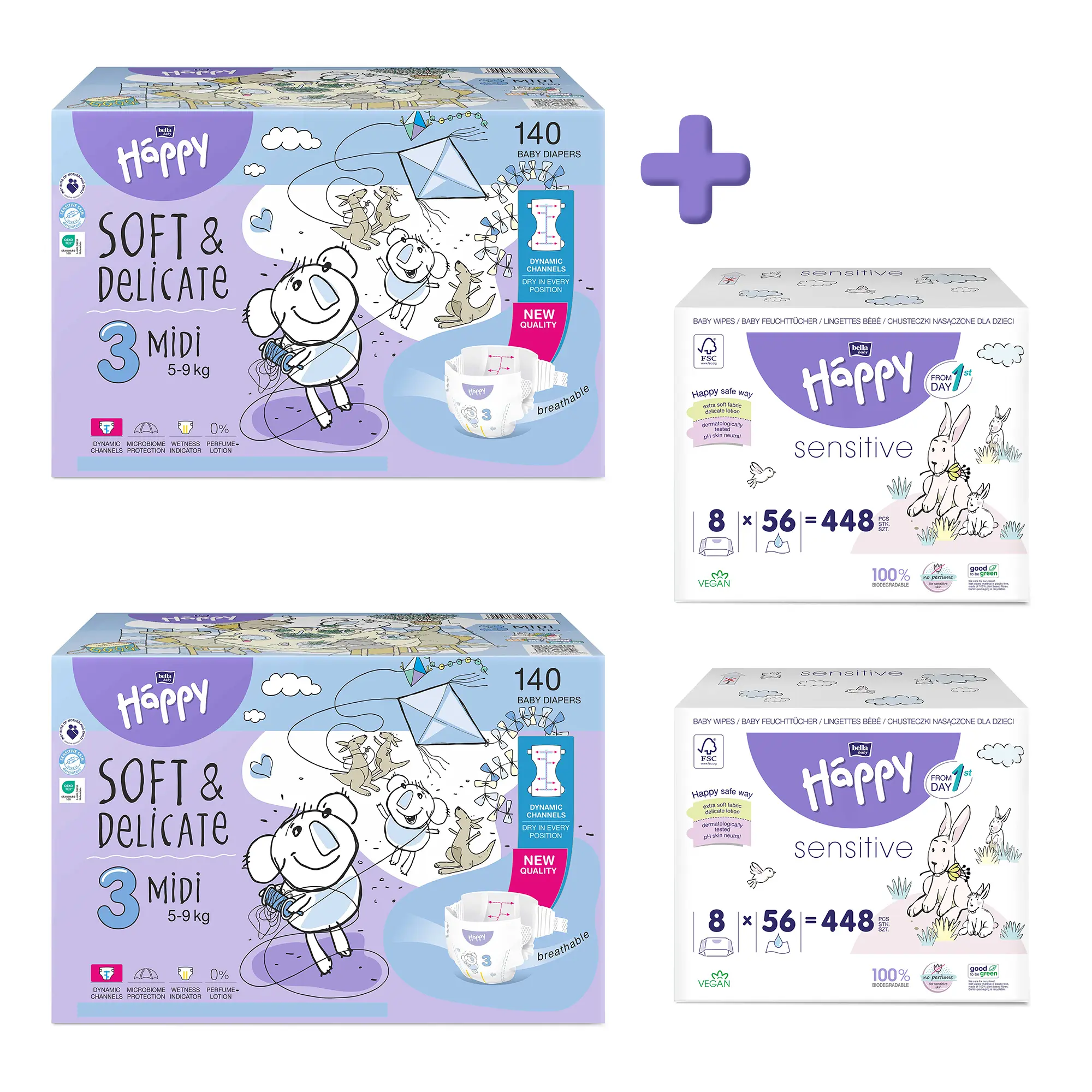 bella baby Happy Windeln Größe 3 Midi 5-9 kg + Feuchttücher im Set