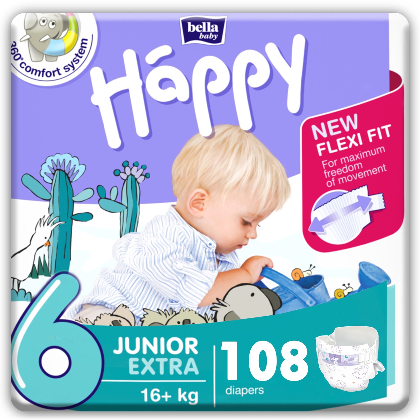 1. Happy Box WindelGröße: Junior Extra 6 (16+kg), 2. Happy Box WindelGröße: Mini Gr. 2 (3-6kg), 1. Sorte Feuchttücher: Mandel & Olive, 2. Sorte Feuchttücher: Milch & Honig