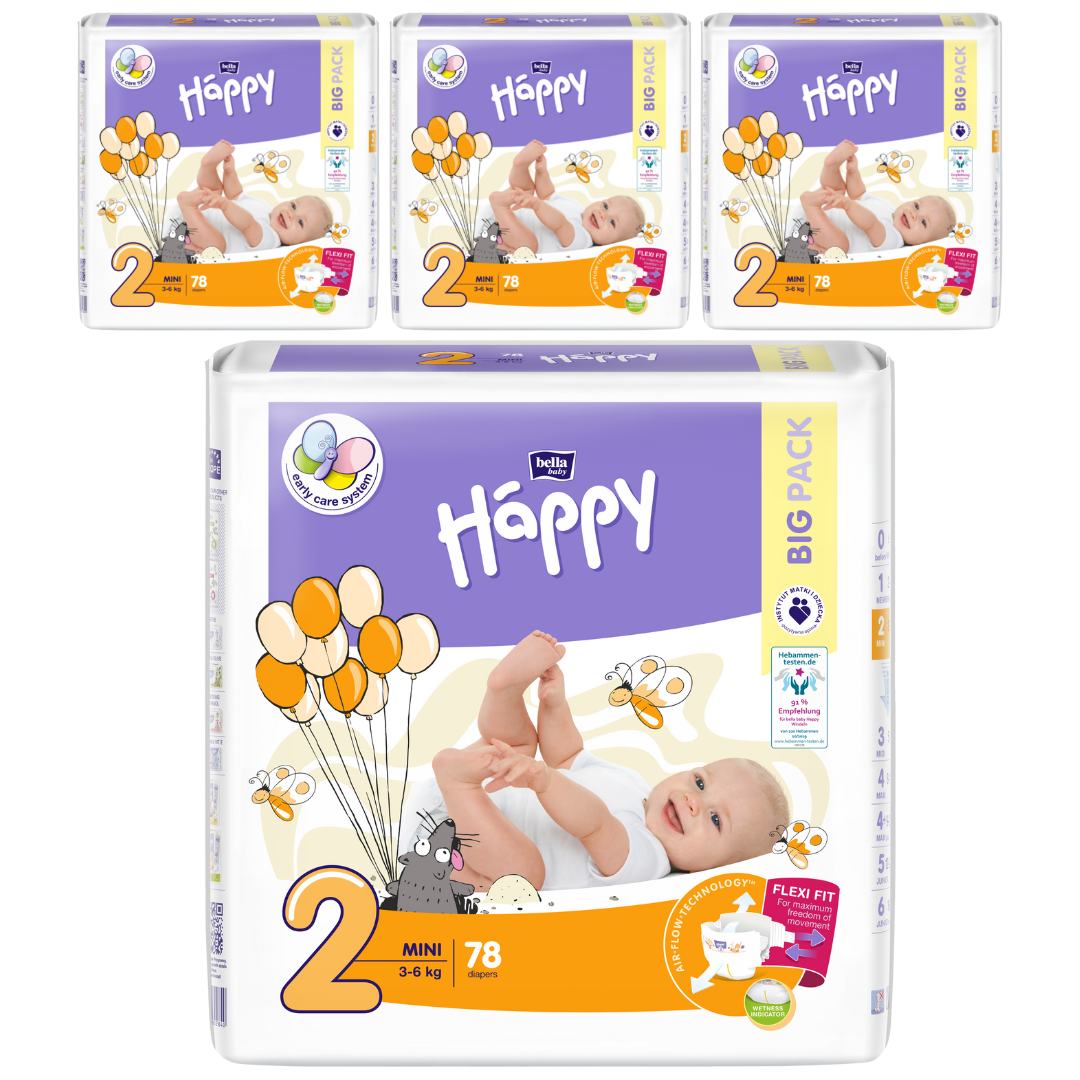 bella baby Happy Windeln Größe 2 Mini 3-6kg BIG PACK 4x78 Stück
