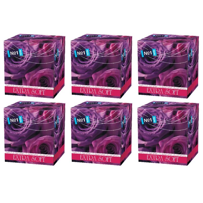 bella No.1 Kosmetiktücher Box mit lila Rosen-Motiv 2 lagig 80 Stück 6er Pack