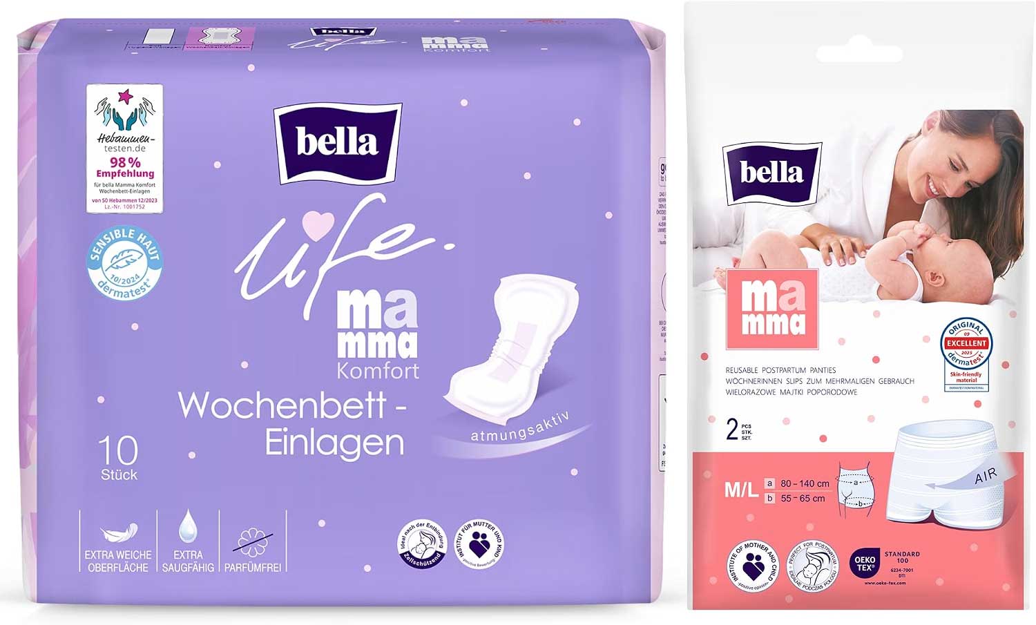 bella life Mamma, Komfort, Wochenbett-Einlagen (30 Stück) + Slips M/L (6 Stück)
