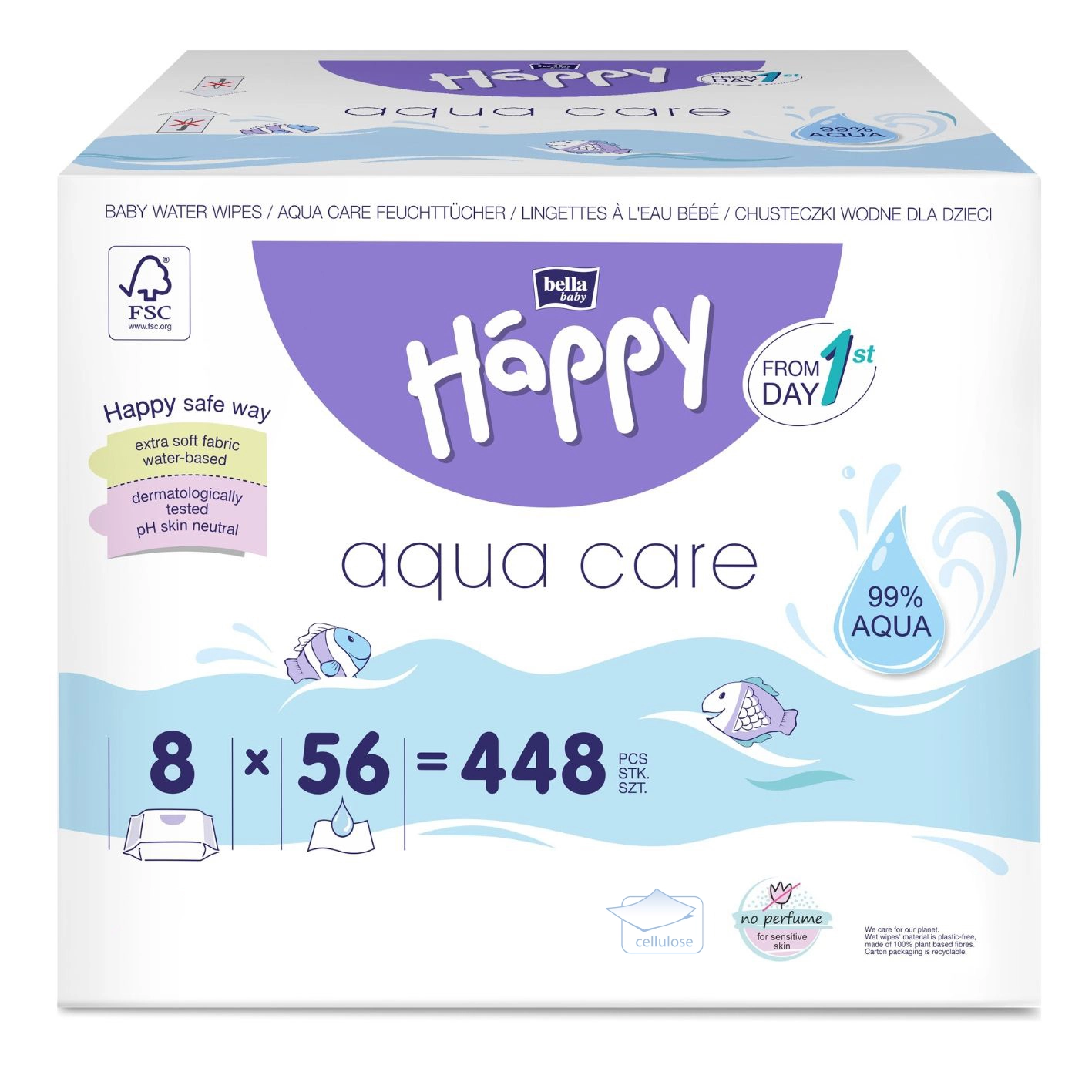 Vorteilsbox bella baby Happy Feuchttücher Aqua Care mit Klickverschluss 8x56 Stück