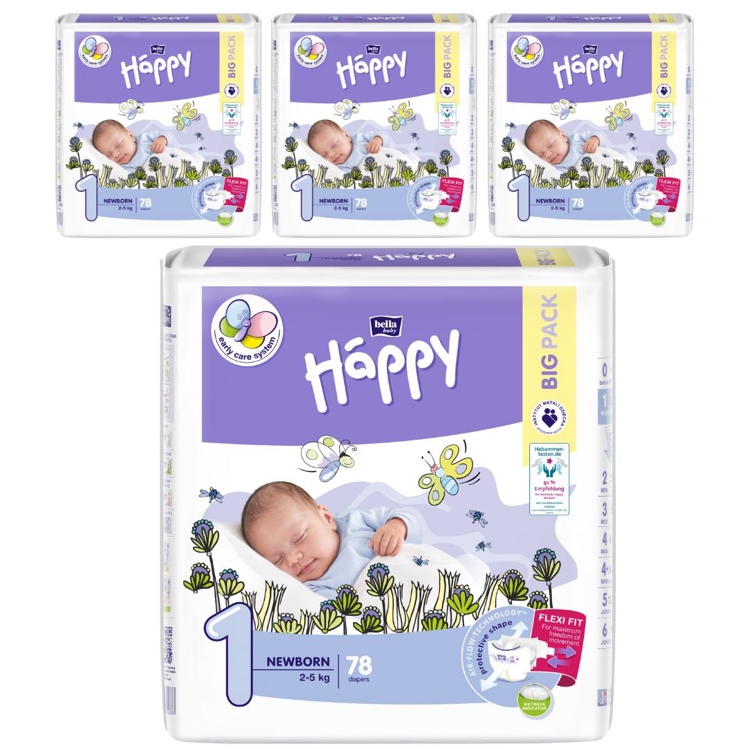 bella baby Happy Windeln Größe 1 Newborn 2-5kg BIG PACK 4x78 Stück