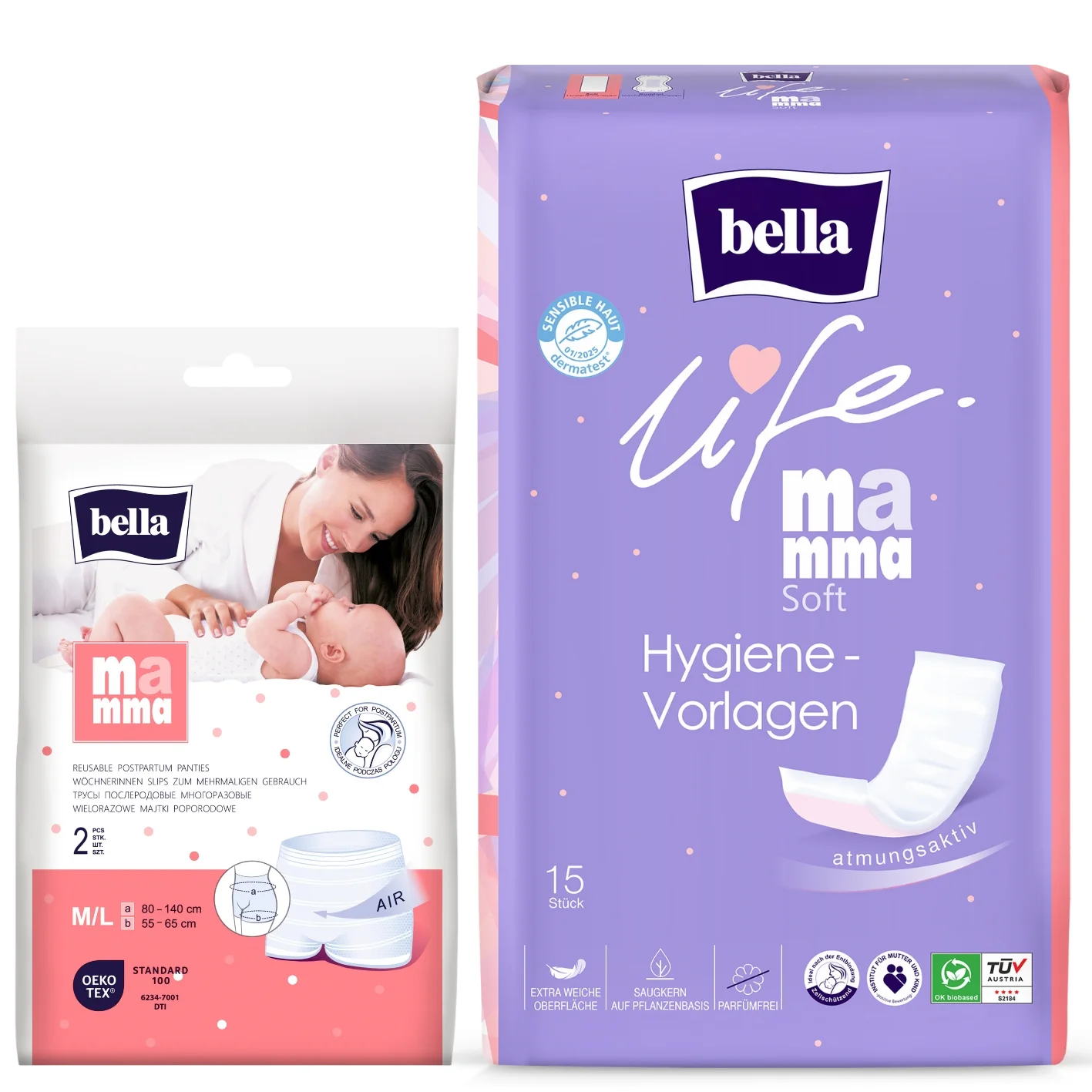 bella life Mamma Hygiene-Vorlagen Soft 45 Stk. + Slips M/L 6 Stk.