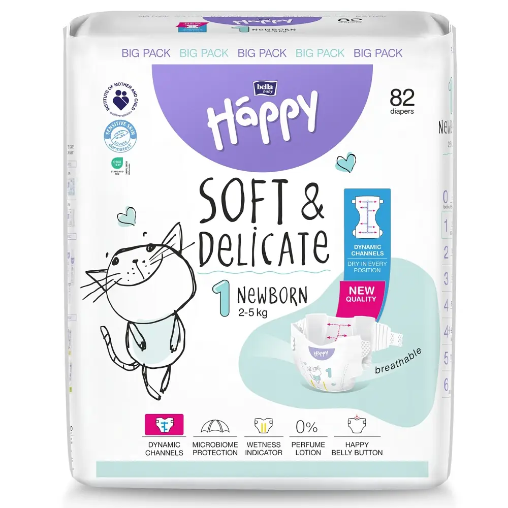 Windeln soft & delicate mit dynamischen Kanälen: Größe 1 Newborn 2-5 kg 82 Stück
