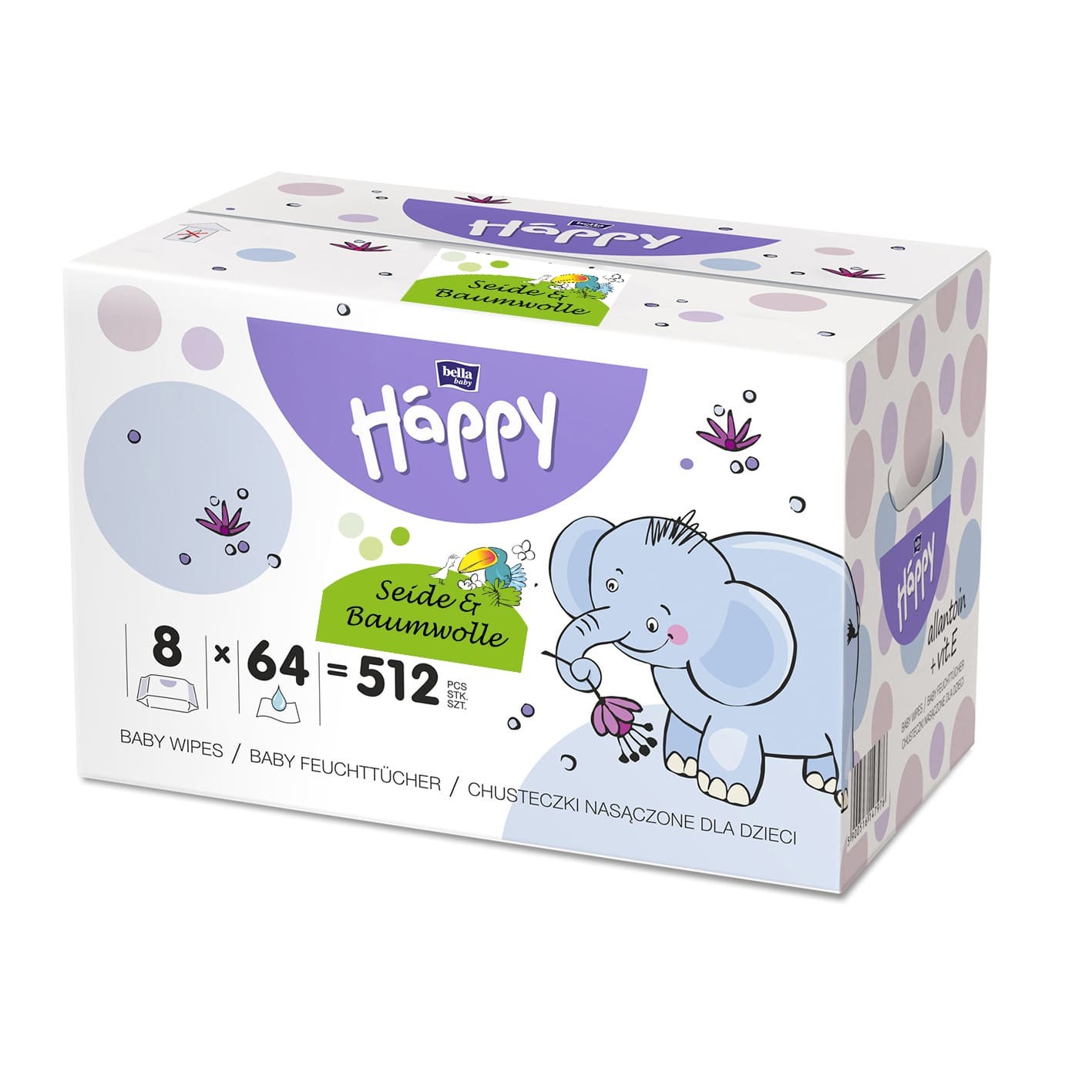 Happy Feuchttücher Seide & Baumwolle 8er Pack 8x64 Stück