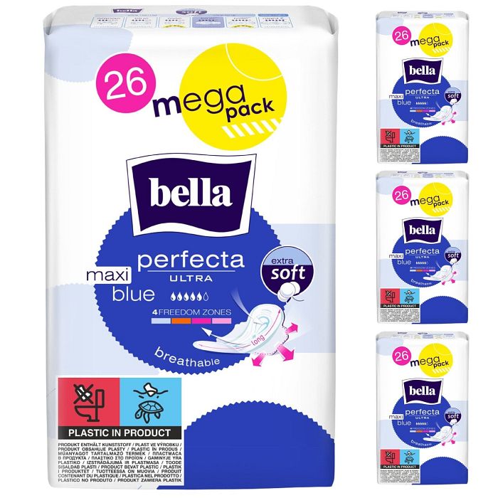 bella Perfecta Ultra Damenbinden Maxi Blue Lang mit Flügeln Extra Soft 26 Stück 4er Pack