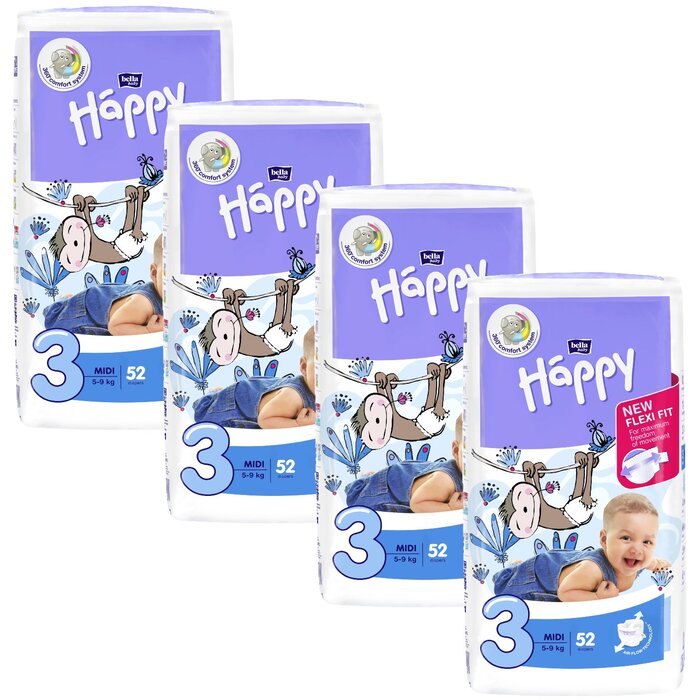 bella baby Happy Windeln Gr.3 Midi 5-9kg 52 Stück im 4er Pack