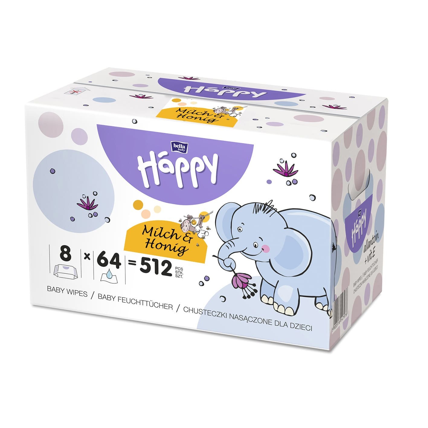 Happy Feuchttücher Milch & Honig 8er Pack 8x64 Stück