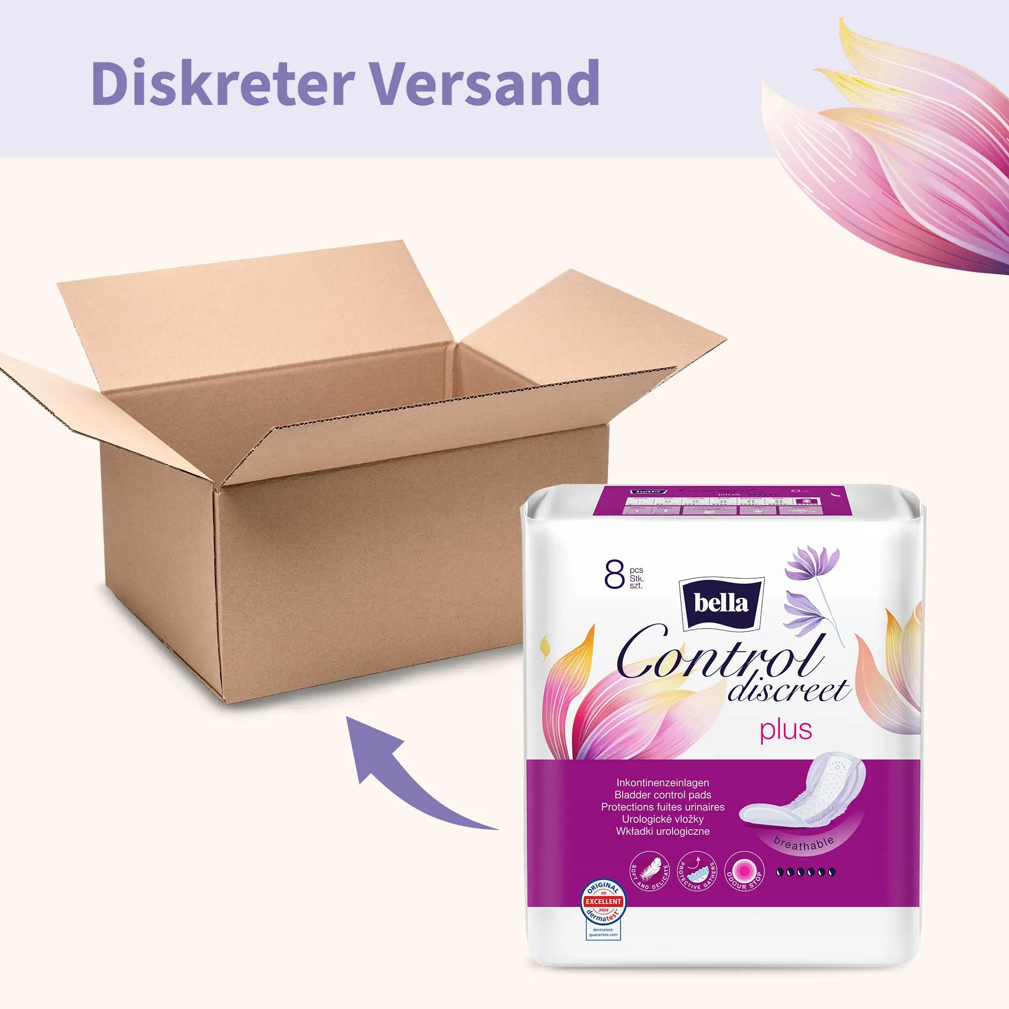 bella Control Discreet, Inkontinenzeinlagen, Plus (8 Stück)