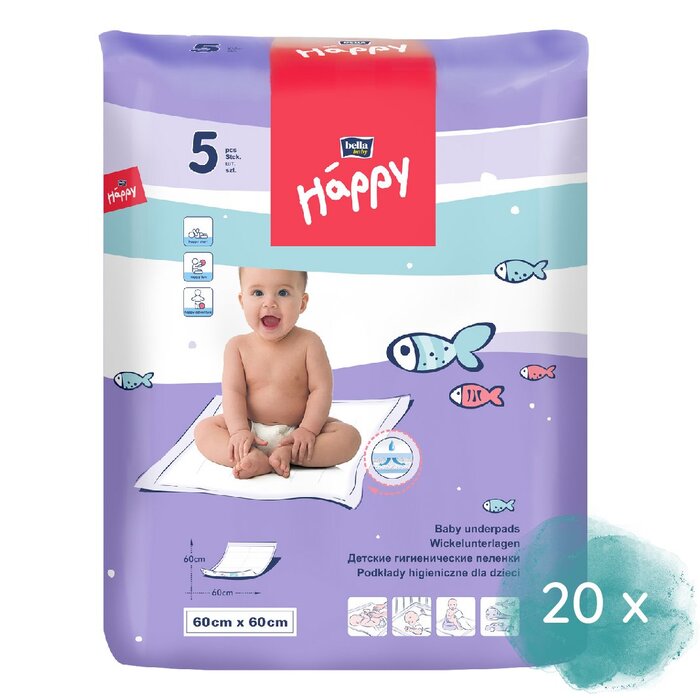 bella baby Happy Wickelunterlagen 60x60 cm 5 Stück 20er Pack