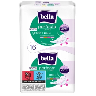 bella Perfecta Ultra Damenbinden Maxi Green Lang mit Flügeln Silky Drai 16 Stück