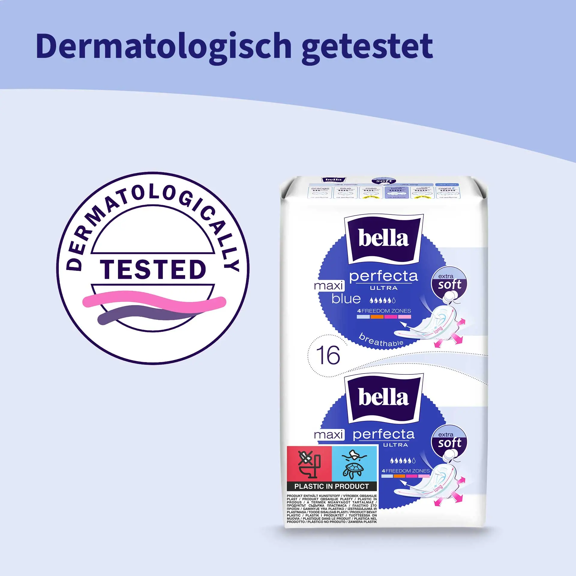 bella Perfecta, Ultra Binden Maxi Blue, Lang, mit Flügeln, Extra Soft (16 Stück)