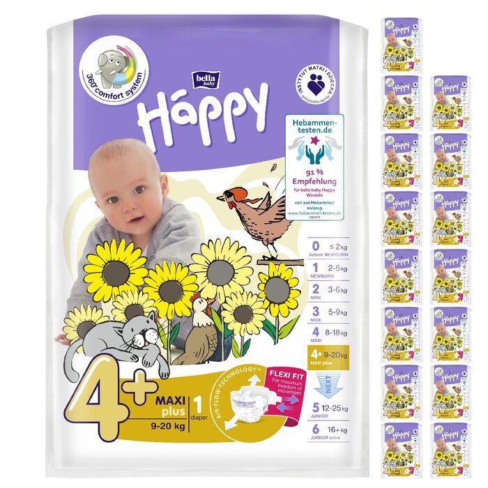 bella baby Happy Windeln Größe 4+ Maxi Plus 9-20kg A1 16er Pack