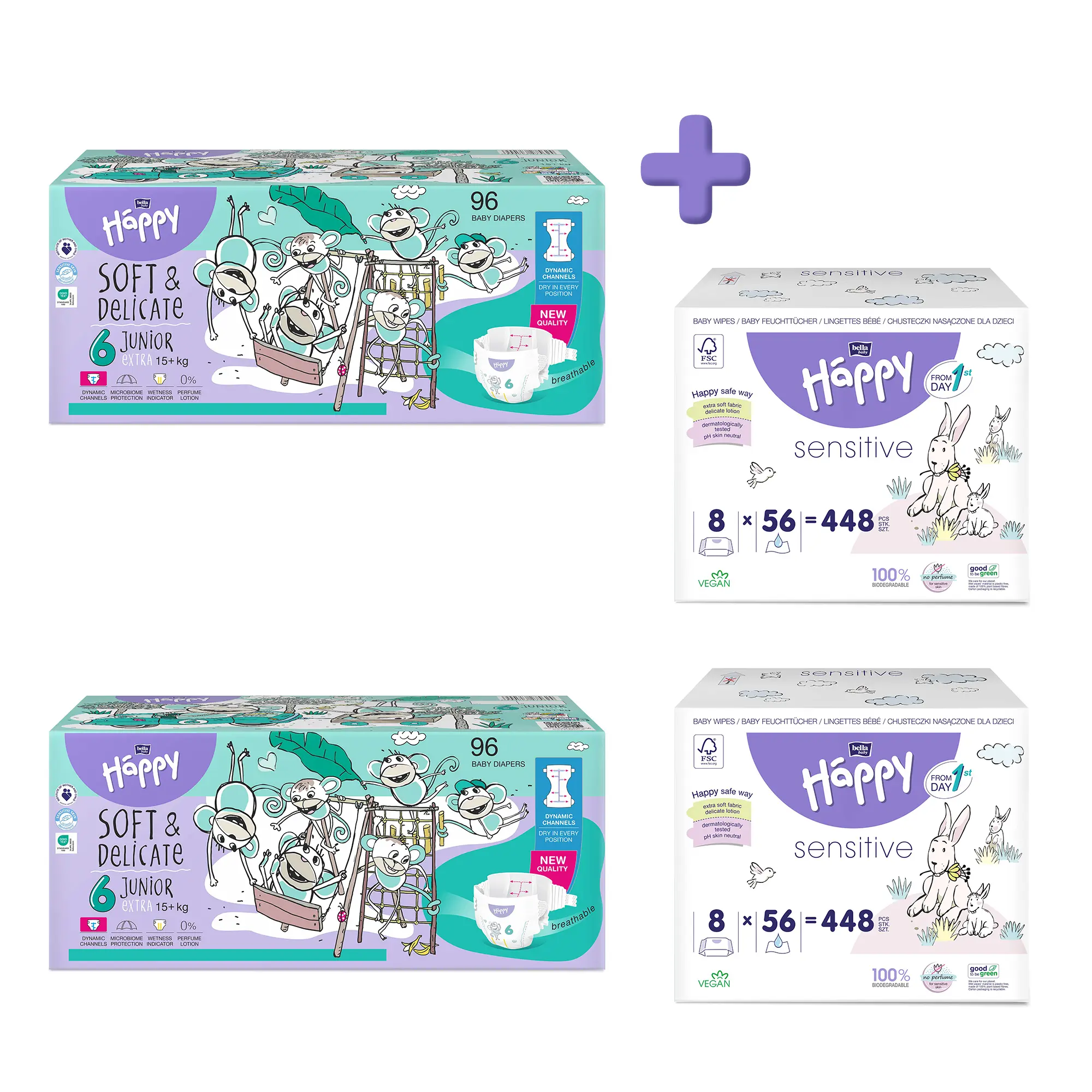 bella baby Happy Windeln Größe 6 Junior Extra 15+ kg + Feuchttücher im Set