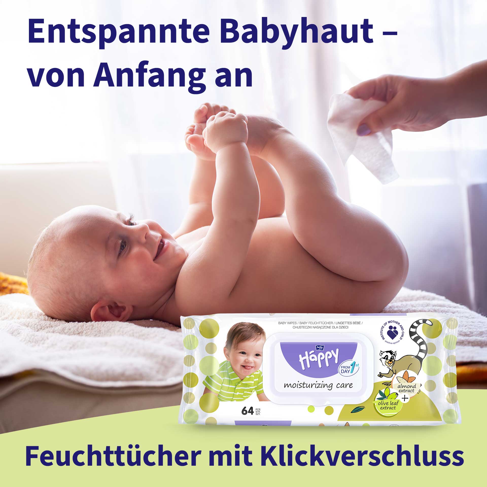 bella baby Happy Feuchttücher Mandel und Olive mit Klickverschluss 64 Stück
