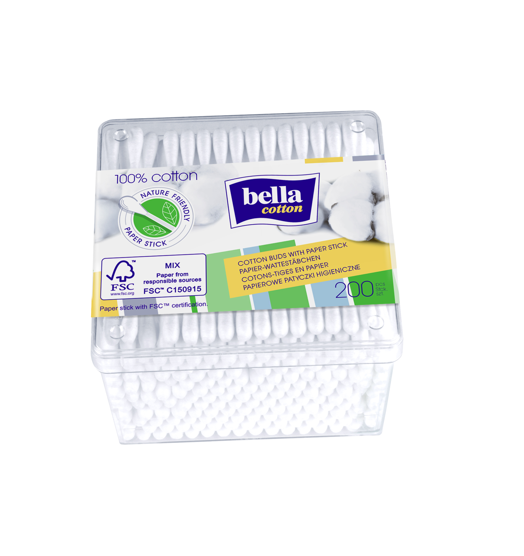 bella cotton Wattestäbchen mit Papierschaft Box 200 Stück