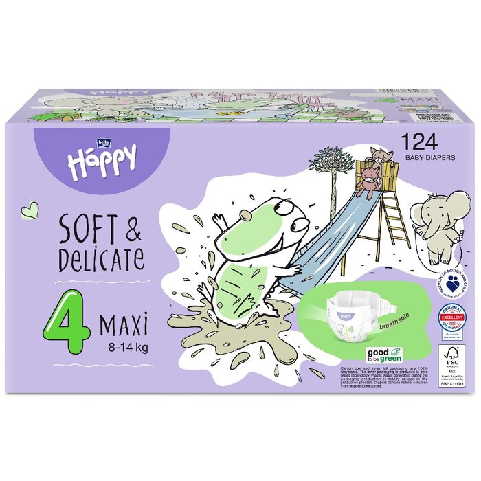 Happy Box soft & delicate: Happy Box Größe 4 Maxi 8-14kg 124 Stück