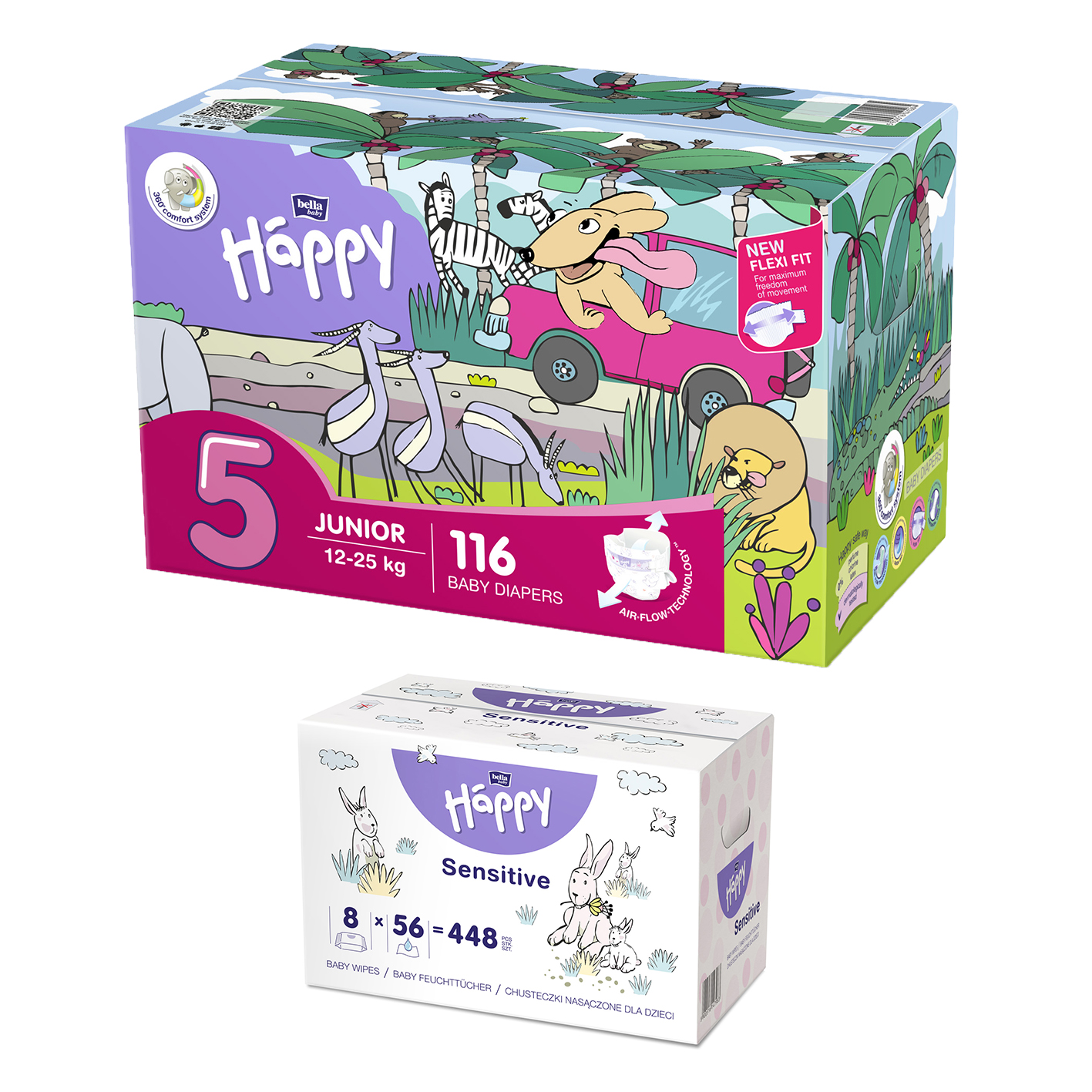 1. Happy Box WindelGröße: Junior Gr. 5 (12-25kg), Feuchttücher Sorte: Sensitive