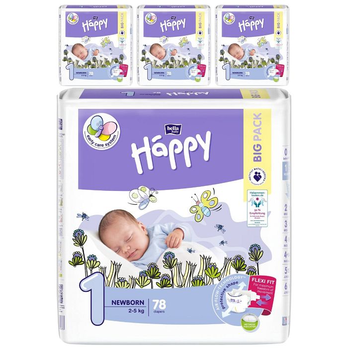 bella baby Happy Windeln Größe 1 Newborn 2-5kg BIG PACK 4x78 Stück