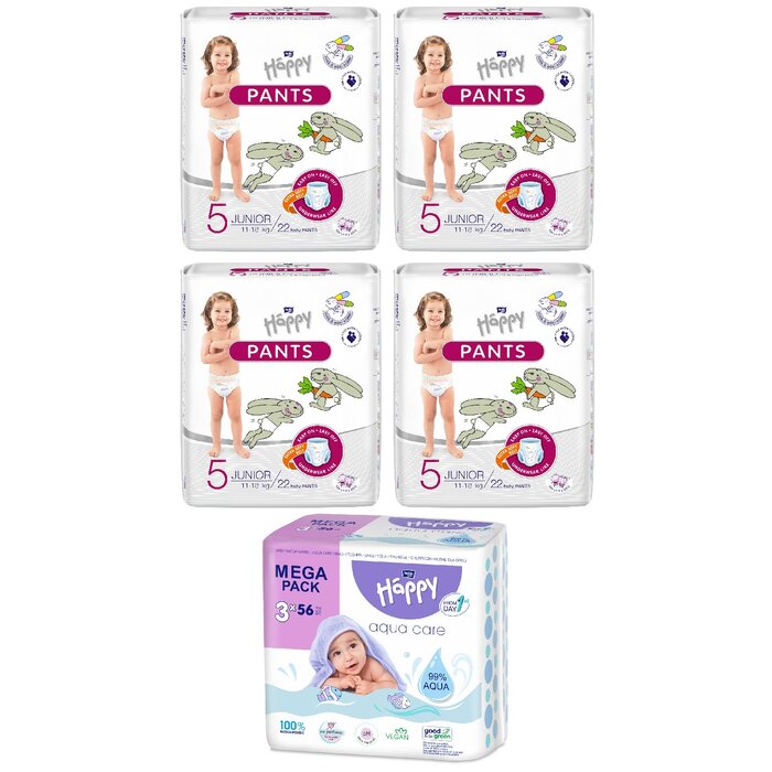 bella baby Happy Pants Größe 5 Junior 11-18 kg im 4er Pack & Feuchttücher nach Wahl