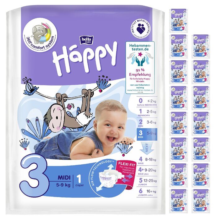bella baby Happy Windeln Größe 3 Midi 5-9kg 1 Stück im 16er Pack