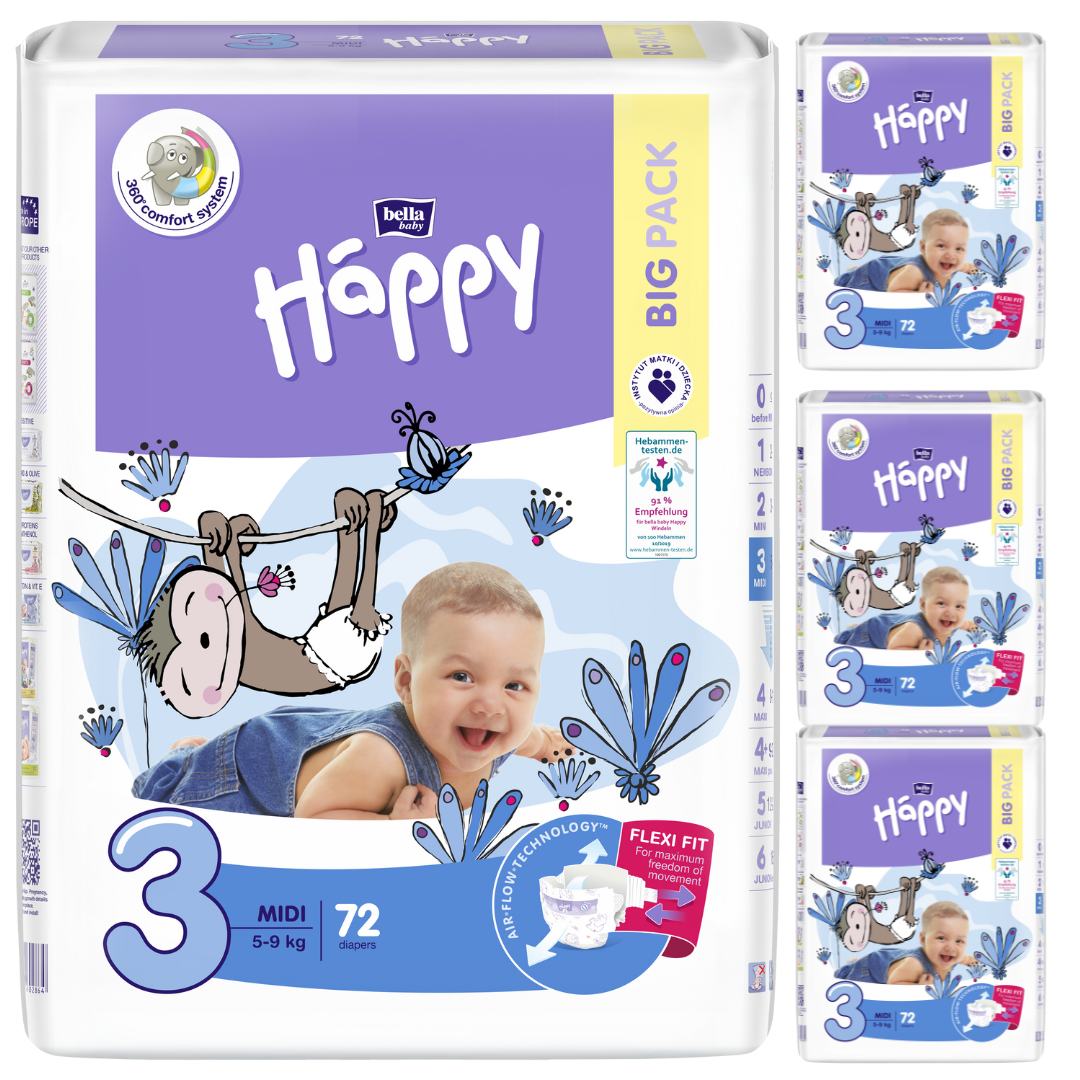 bella baby Happy Windeln Größe 3 Midi 5-9kg BIG PACK 4x72 Stück