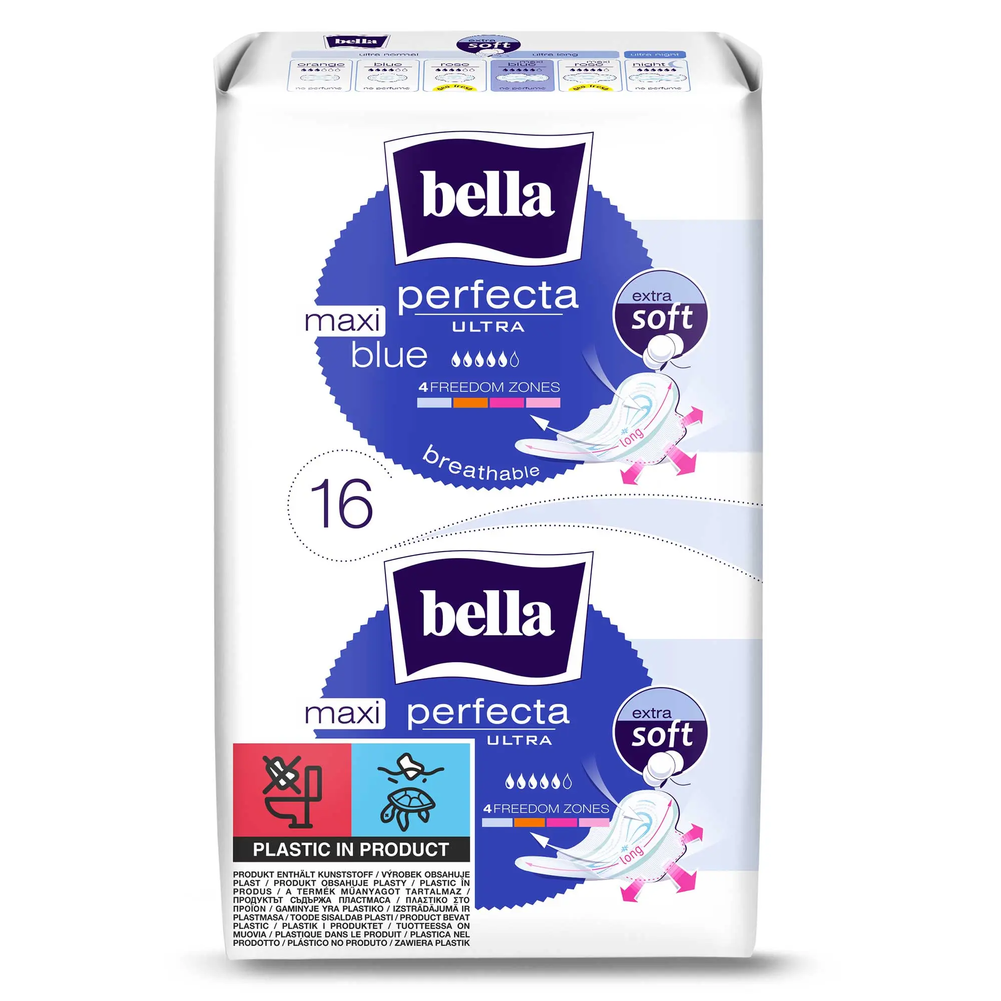 bella Perfecta, Ultra Binden Maxi Blue, Lang, mit Flügeln, Extra Soft (16 Stück)