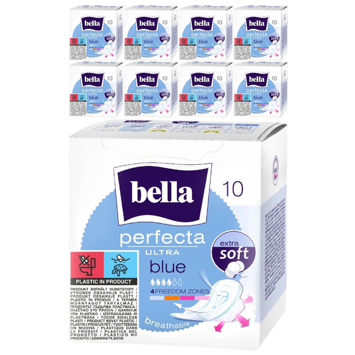 bella Perfecta Ultra Damenbinden Blue Extra Soft in der FSC Faltschachtel 10 Stück 9er Pack
