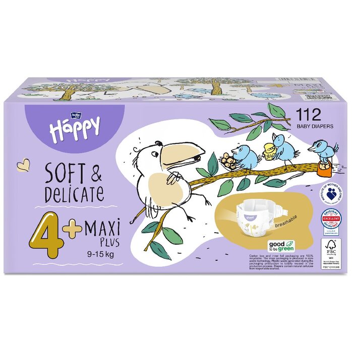 Happy Box soft & delicate: Happy Box Größe 4+ Maxi Plus 9-15kg 112 Stück