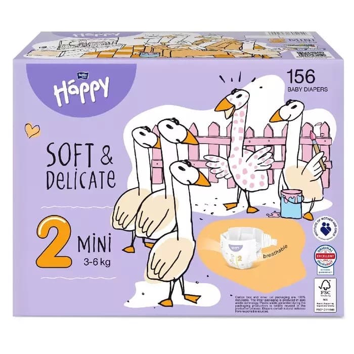 bella baby Happy, Happy Box, Windeln, Größe 2, Mini 3–6 kg (156 Stück)