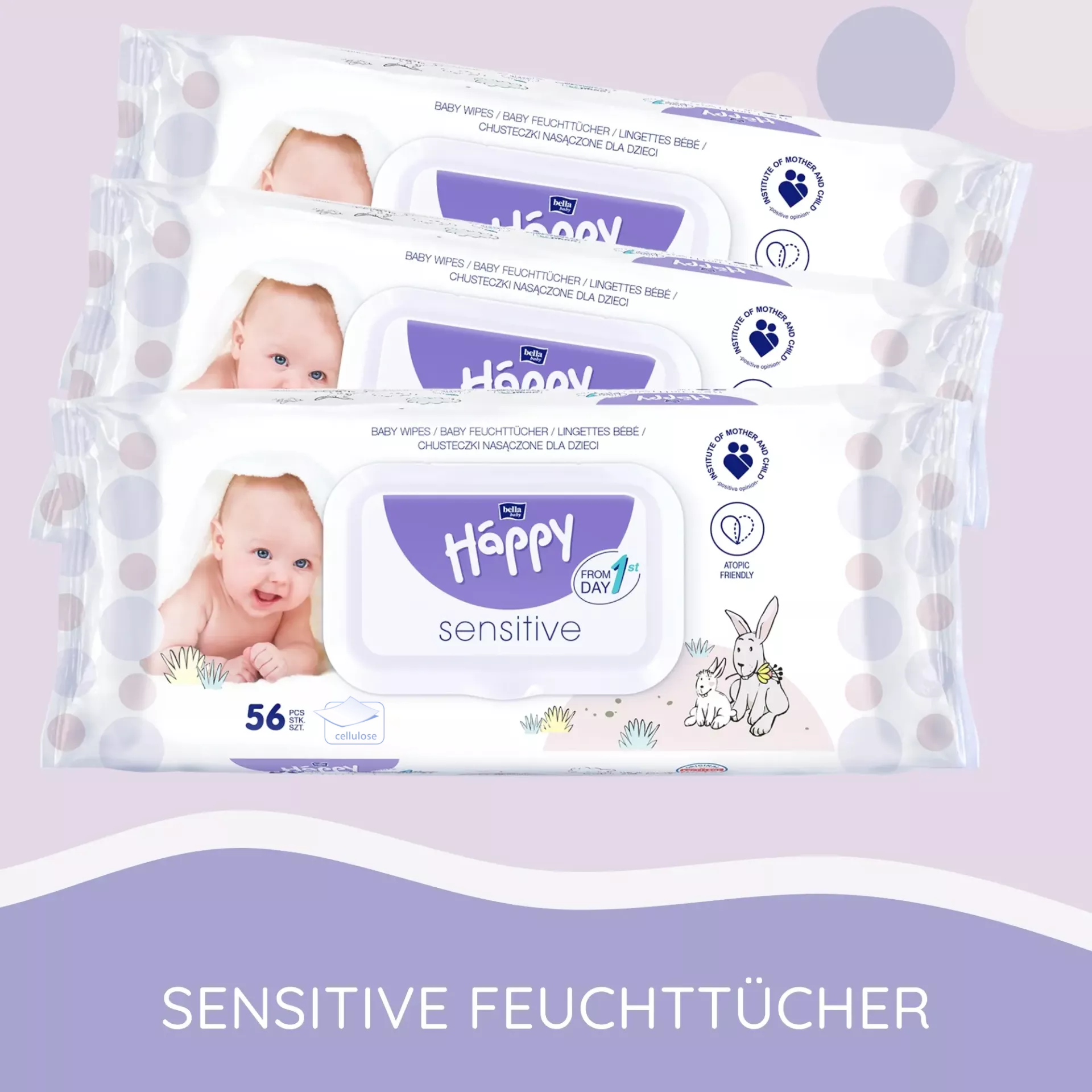 bella baby Happy Feuchttücher Sensitive mit Klickverschluss MEGA PACK 3x56 Stück