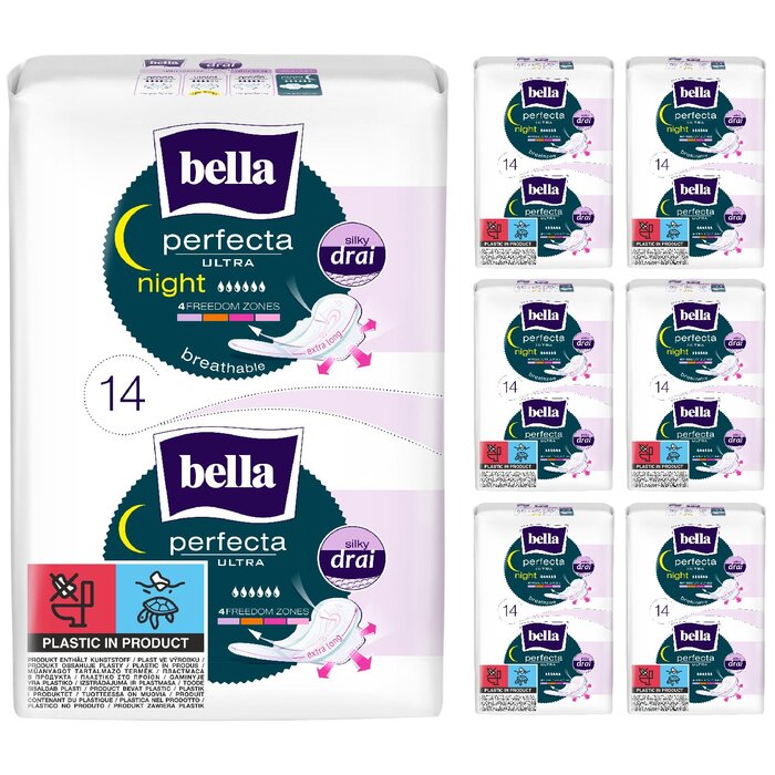 bella Perfecta Ultra Damenbinden Night mit Flügeln Silky Drai 14 Stück 7er Pack