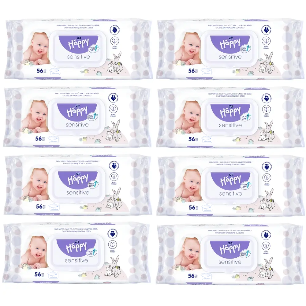 Vorteilsbox bella baby Happy Feuchttücher Sensitive mit Klickverschluss 8x56 Stück