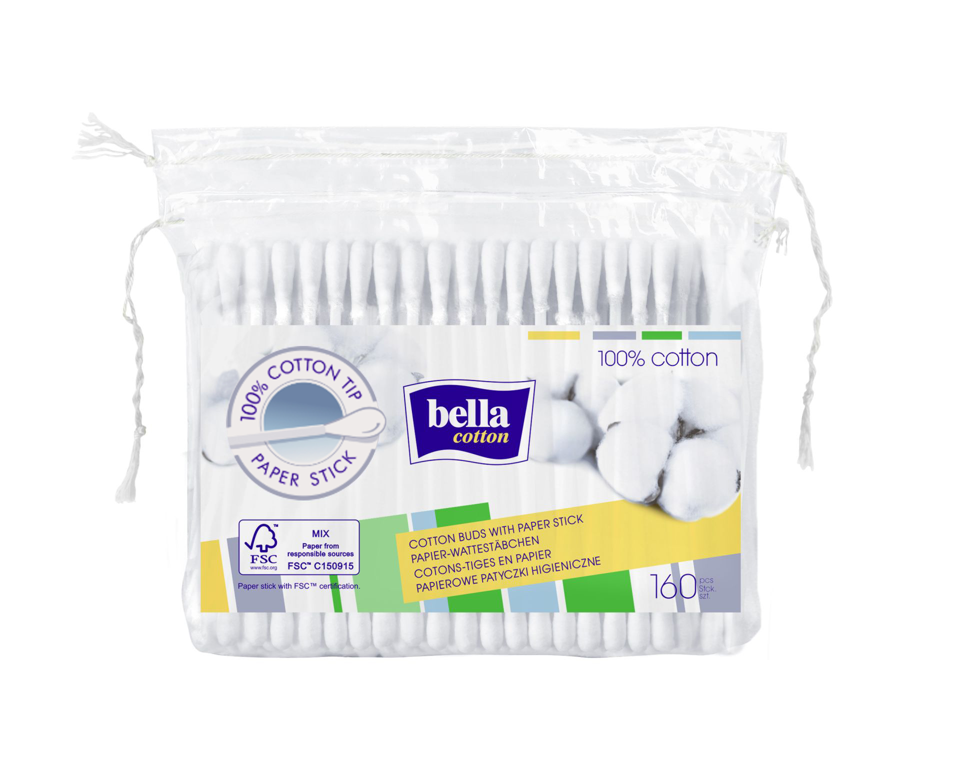 bella cotton Wattestäbchen Nachfüllpack 160 Stück