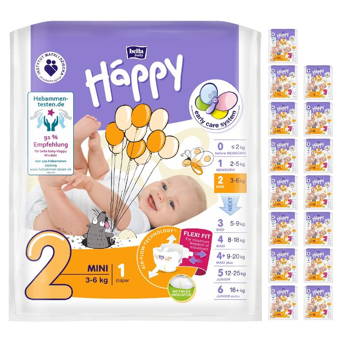 bella baby Happy Windeln Größe 2 Mini 3-6kg 1 Stück im 16er Pack