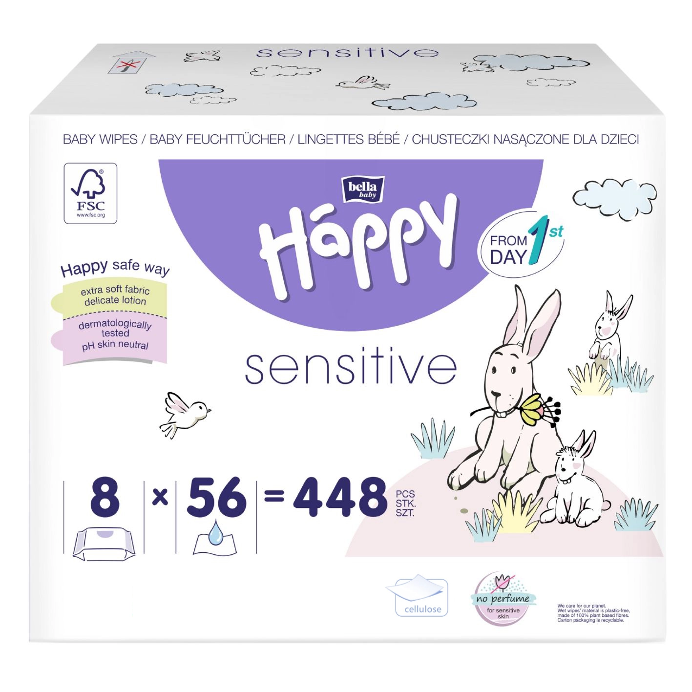 Vorteilsbox bella baby Happy Feuchttücher Sensitive mit Klickverschluss 8x56 Stück