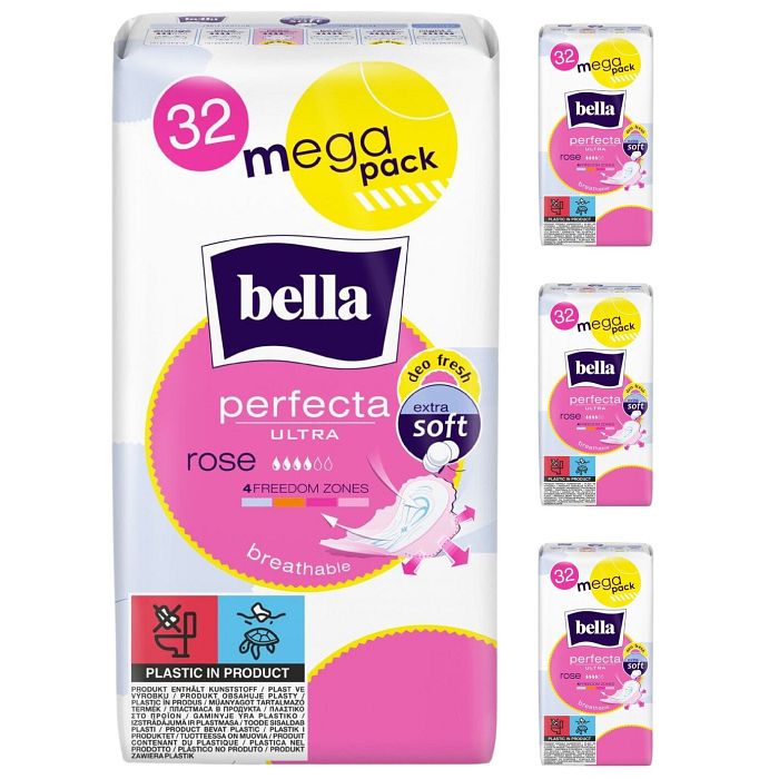 bella Perfecta Ultra Damenbinden Rose mit Flügeln mit Duft Extra Soft 32 Stück 4er Pack
