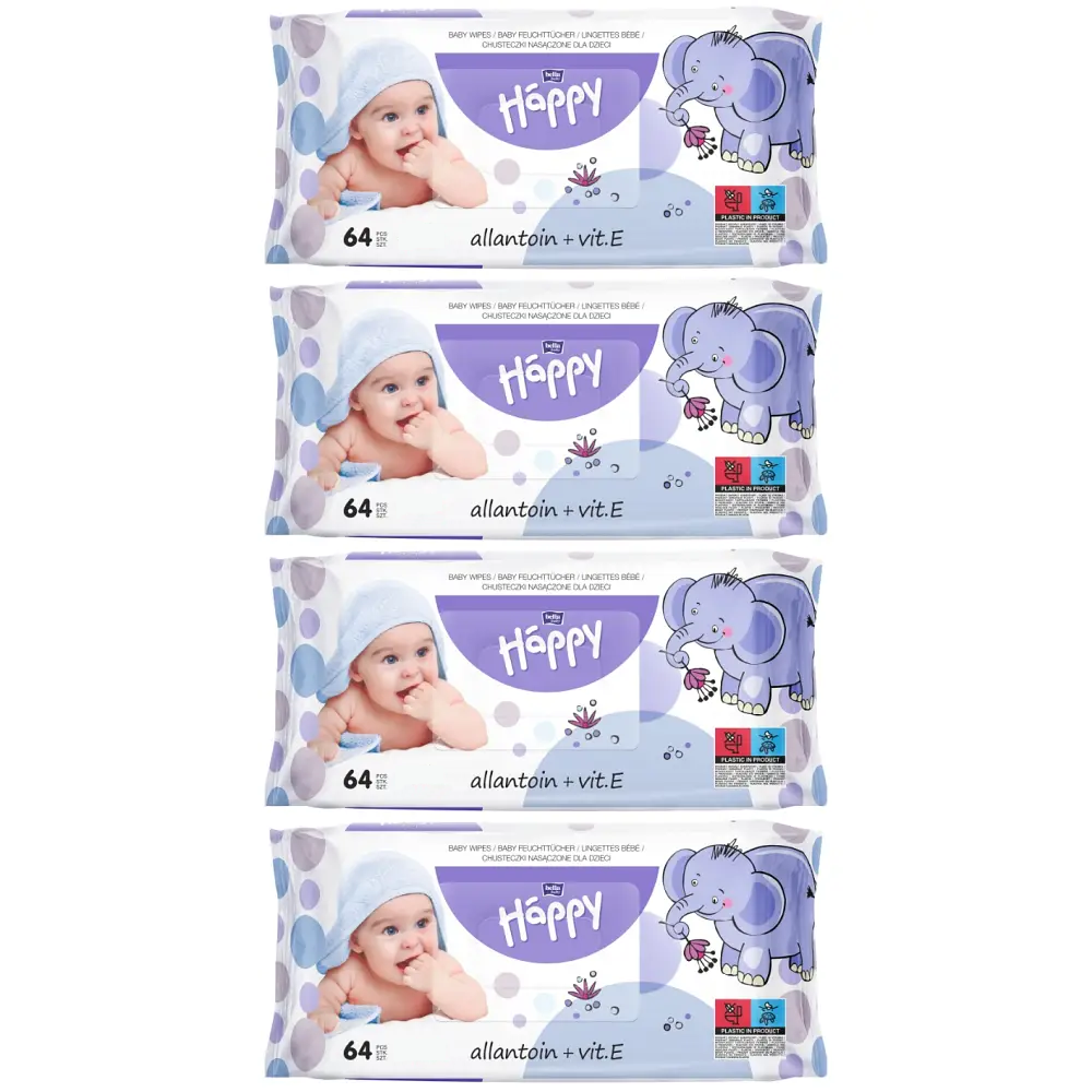 Mega Pack bella baby Happy Feuchttücher Allantoin & Vitamin E mit Klebeverschluss 4x64 Stück