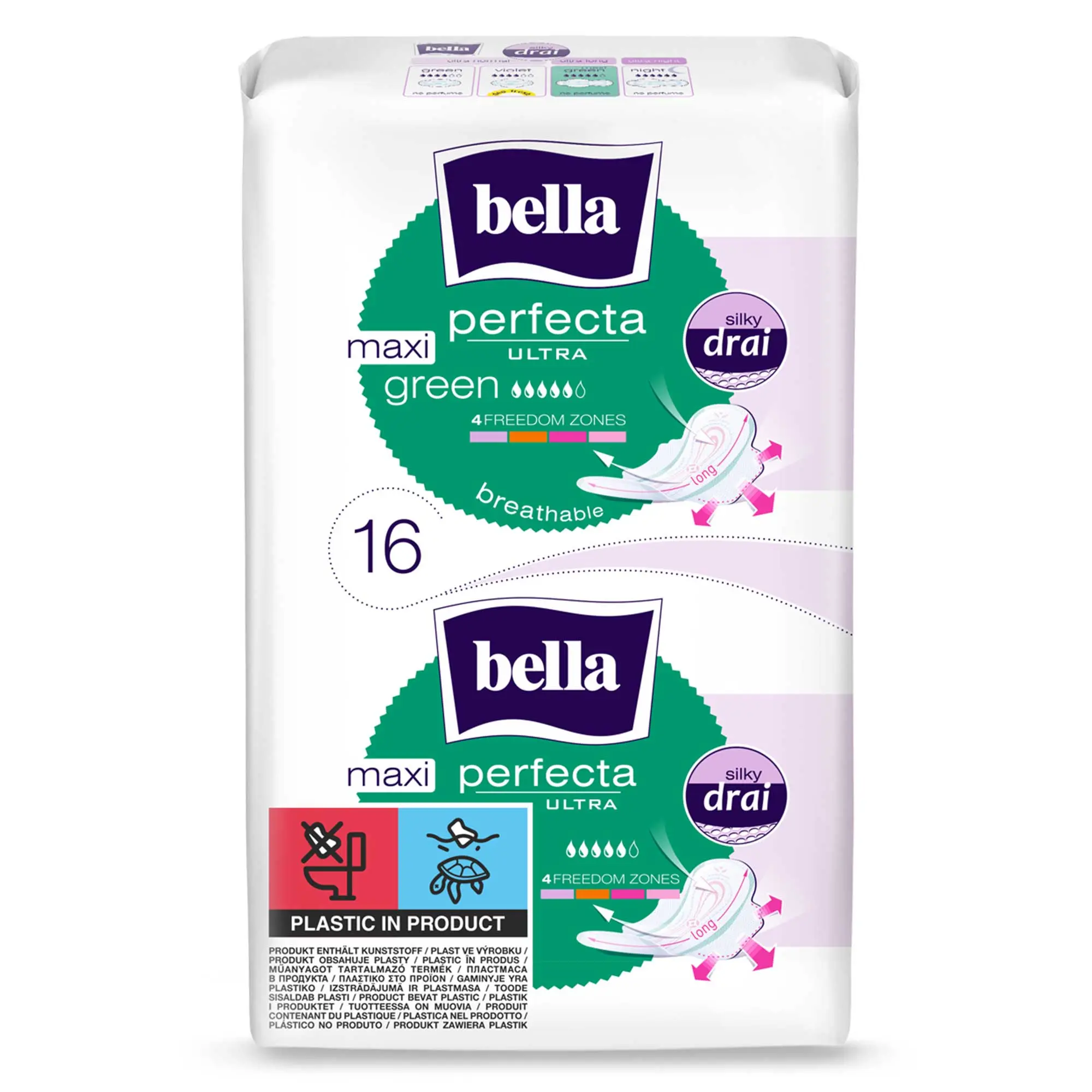 bella Perfecta, Ultra Binden Maxi Green, mit Flügeln, Silky Drai (16 Stück)