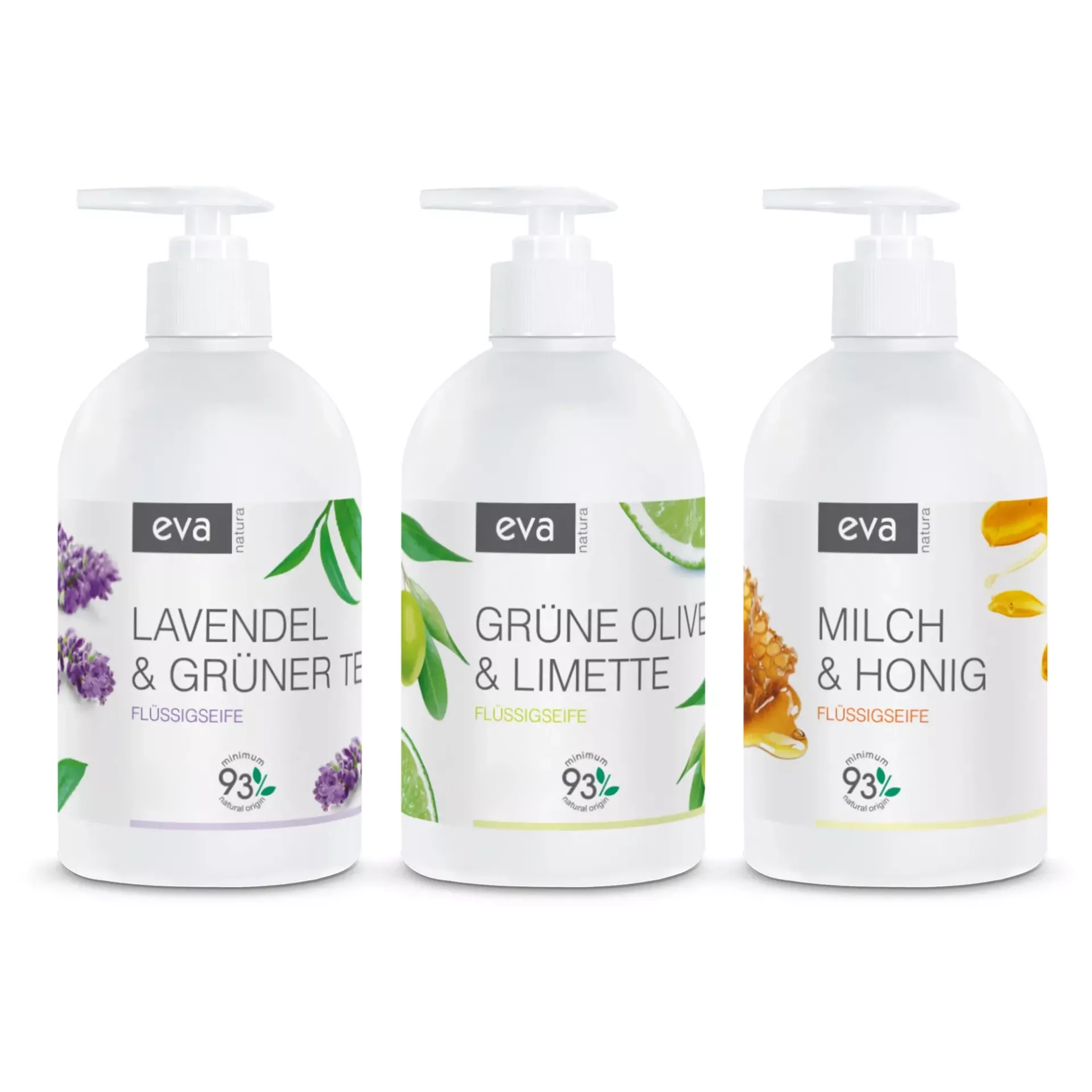 Eva Natura, Verwöhn-Set mit drei Sorten Seifen (3 x 500 ml)